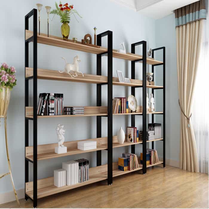 Kệ trang trí khung chân sắt mặt gỗ 5 tầng GHZ-31