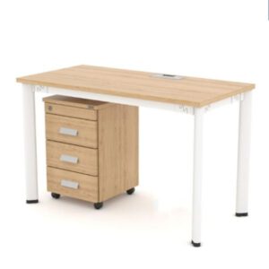 Bàn làm việc chân sắt oval màu trắng H174