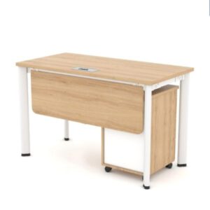 Bàn làm việc chân sắt oval yếm gỗ H175